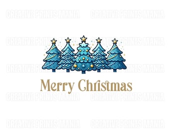 Blue Christmas Trees Print, Merry Christmas Wall Art, Holiday Decor (Digital Download)