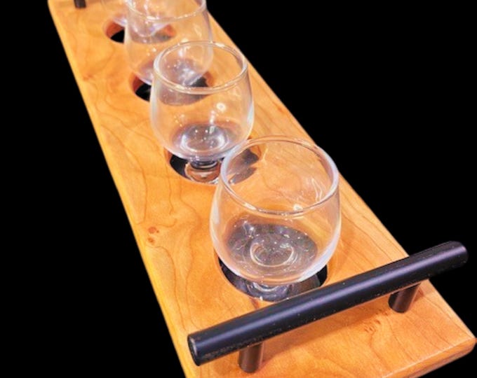 Wooden Whiskey Flight Beer Tasting Bourbon Gift Wine Tray Bar Gift- Glasses Included