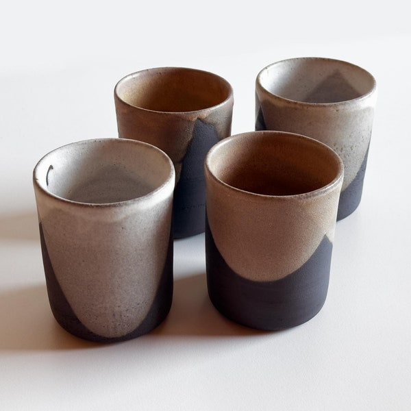 CUP black with white and beige, handmade 200ml - Minimalist, stoneware, ceramics, tableware, matte glaze, present for coffee, cappuccino
