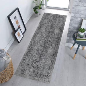 Istanbul Dream Oslo Gray Classic Turkish Pattern Runner Rug,Classic Rug,Recycled Microfiber Polyester Pile with Organic Recycled Cotton Base
