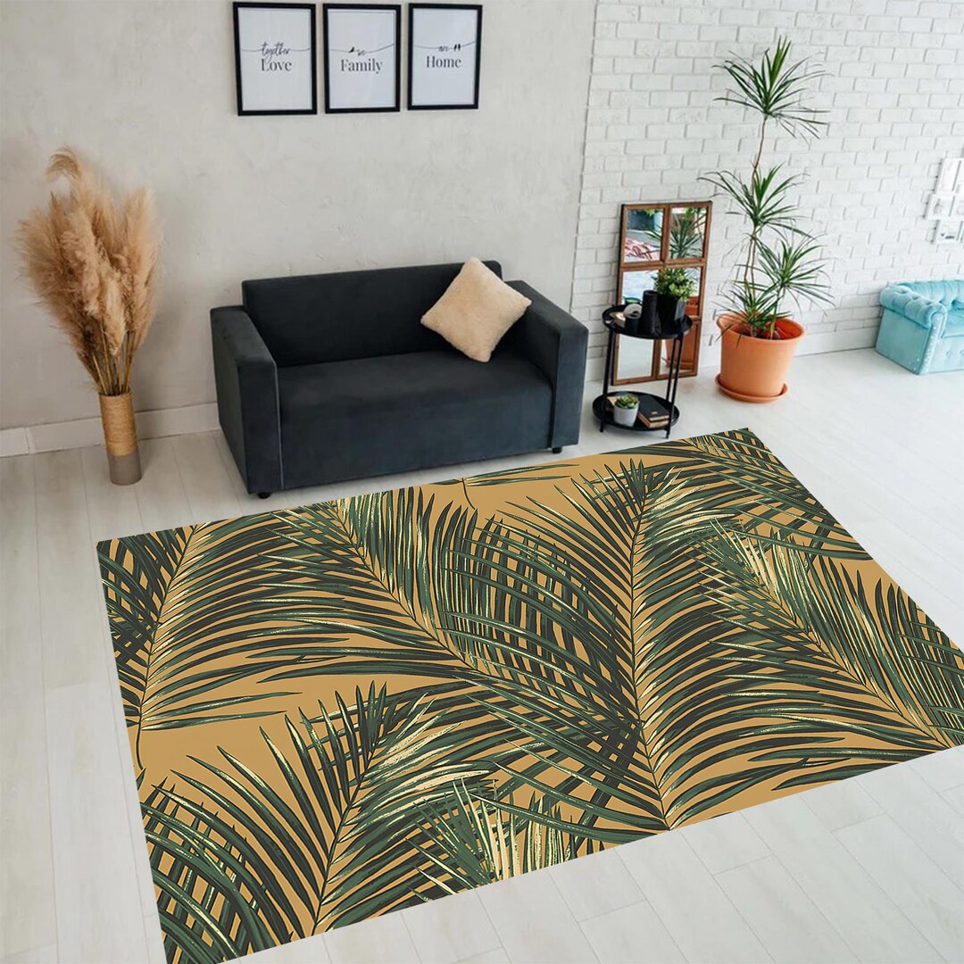 Palm Rug Summer Sun Tropical Palm Leaves Rug | Microfiber Polyester Pile, Non ...