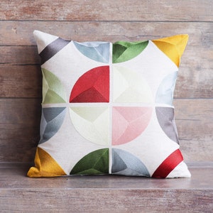 Boho Geometric Print Color Block Embroidered Cushion Cover - Multicolor Throw Pillow, Bohemian Home Decor Gift - 16 x 16 inches