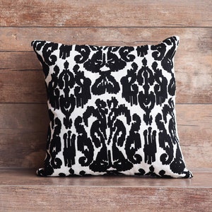 Black Embroidered Throw Pillow Cover for Sofa/Couch, Decorative Cushion Case - 16x16 inches Boho Ethnic Indian Home Decor Gift