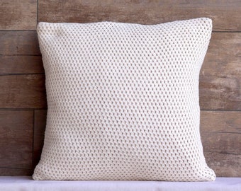 White Knotted Textured Bohemian Decorative Throw Pillow for Couch/Sofa, Cushion Cover, Home Decor Gift - 18 x 18 inches