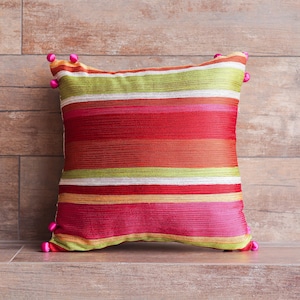 Colorful Stripe Geometric Embroidered Throw Pillow Cover, Decorative Cushion Cover - Boho Style - 16x16&quot; House warming gift