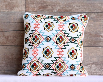 Federa per cuscino azteca ricamata: cuscino boho colorato, 16x16 pollici
