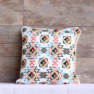 Colorful Aztec Ethnic Boho Style Throw Pillow Cover, Embroidered Cushion Cover, Decorative Pillows - 16x16 inches
