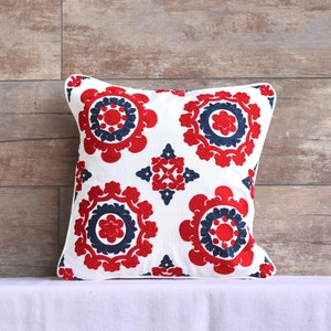 Red Mandala Art Inspired Boho Style Throw Pillow Cover, Embroidered Cushion Cover, Decorative Pillows - 16x16 inches