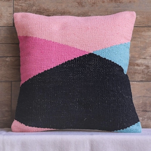 Colorful Geometric Textured Knitted Bohemian Throw Pillow, Cushion Cover, Decorative Pillows, Home Decor Gift, Pillow Cover - 18 x 18 inches