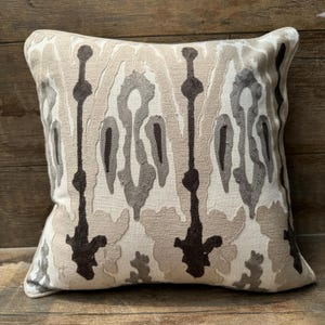 Black Gray Beige Abstract Embroidered Decorative Throw Pillow Cover - Boho Chic Home Accent - 16x16 inches House warming gift