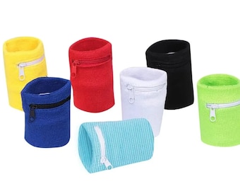 8x8cm Unisex Breathable Wallet Cotton Wristband or Ankle Sweatband For Sports With Zipper