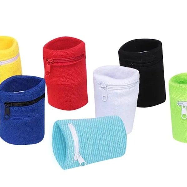 8x8cm Unisex Breathable Wallet Cotton Wristband or Ankle Sweatband For Sports With Zipper