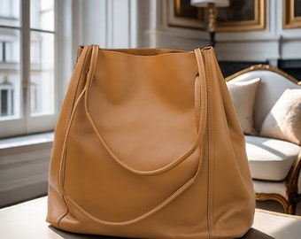 Sac seau en cuir véritable pour femme, sac mère enfant, grand sac fourre-tout en cuir souple, sac à bandoulière souple, sac hobo, sac souple, cadeau pour elle