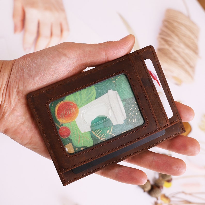 Portefeuille en cuir personnalisé AirTag, porte-étiquette pour homme avec fente pour carte, étui en cuir véritable pour Airtag, fente pour carte mince, porte-monnaie RFID pour cadeau image 6