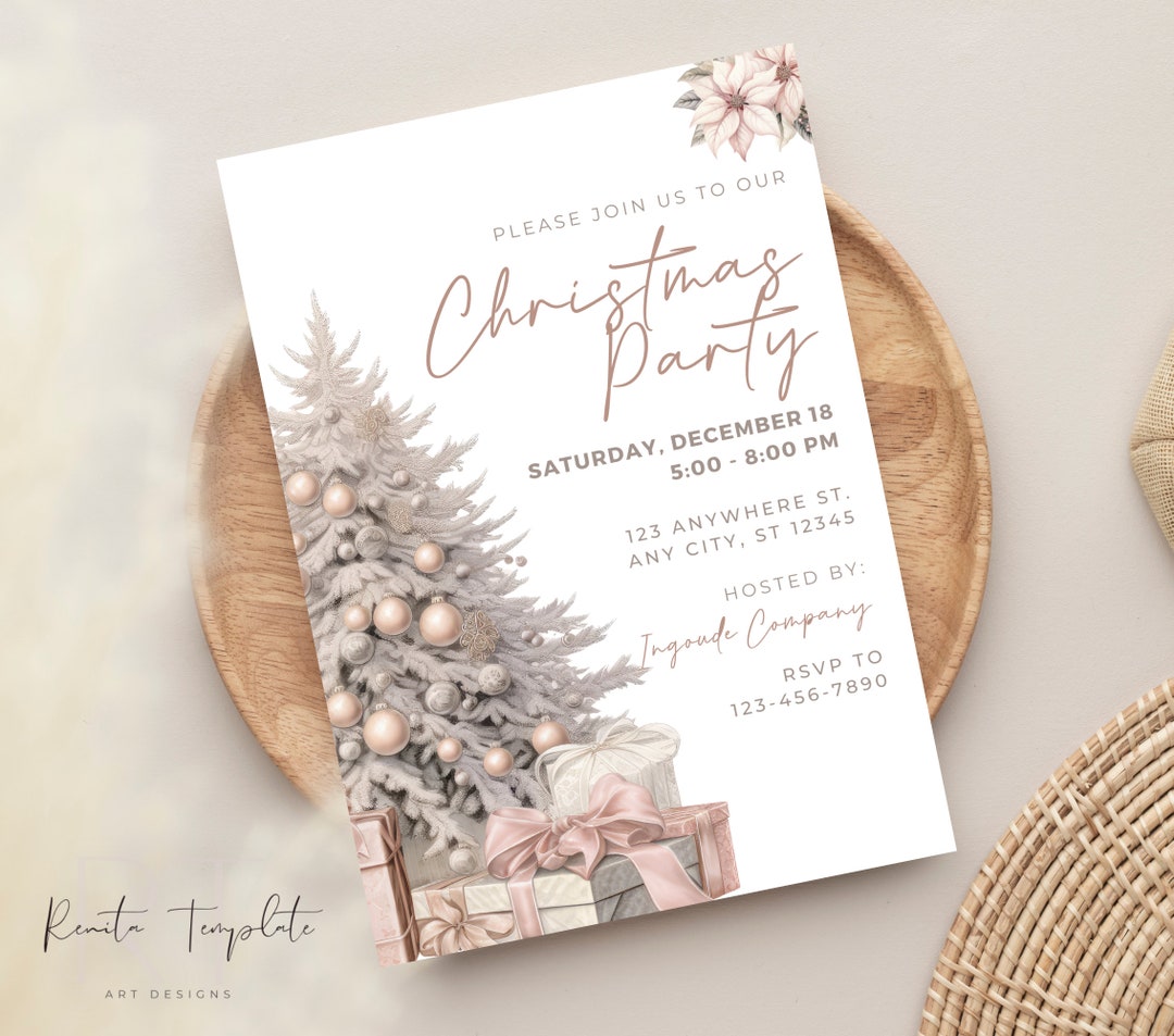 Editable Cute Christmas Party Invitation Template, Holiday Party