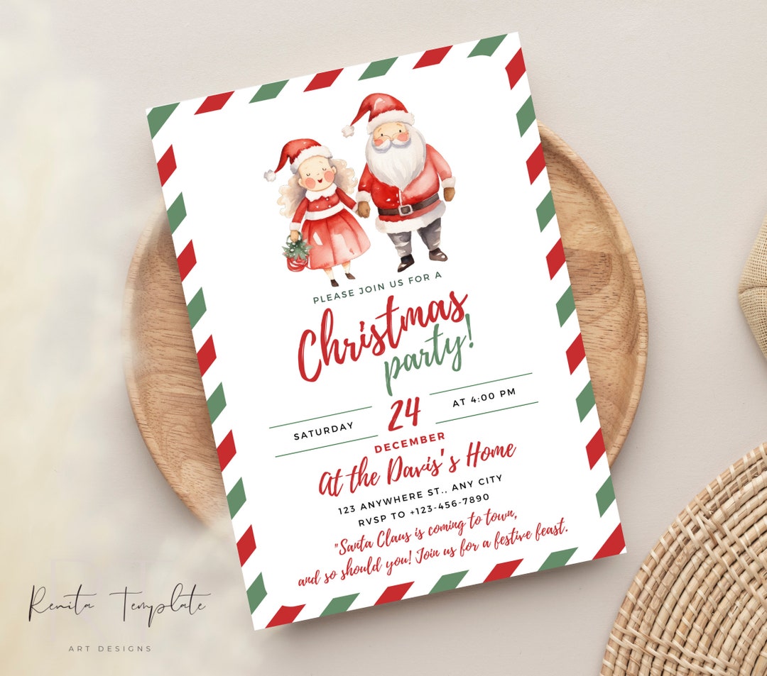 Editable Cute Christmas Party Invitation Template Holiday Etsy