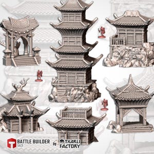 Tabletop Terrain - Oriental Buildings Wargaming Scenery - 28mm Scale (Fantasy Eastern by Txarli)
