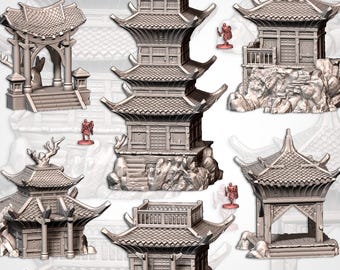 Tabletop Terrain - Oriental Buildings Wargaming Scenery - 28mm Scale (Fantasy Eastern by Txarli)