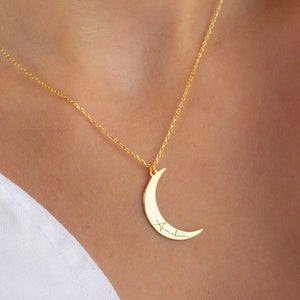 14K Solid Gold Crescent Moon Necklace, Personalized Moon Necklace, Moon Jewelry, Crescent Jewelry, Gift For Her, Gifts For Mother