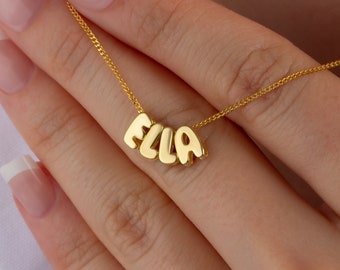Personalized Bubble Letter Necklace, Letter Name Necklace, 3D Letter Necklace, Letter Jewelry, Initial Necklace Gold Bubble,Gifts For Mother
