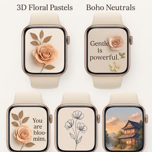 Pacchetto Soft Bloom Best Seller: 12 eleganti sfondi per Apple Watch con delicate affermazioni floreali