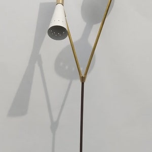 Midcentury Modern Tripod Floor Lamp: Brass & Lacquered Wood Stilnovo Style