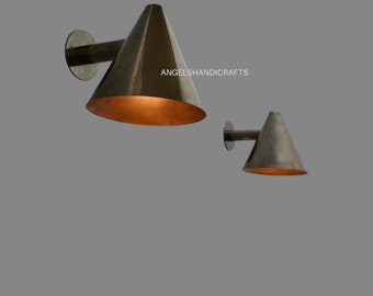 Pair of 2 Antique Brass Cone Wall Fixture - Mid century Lighting - Sputnik Lights - Italian Lights - Wall Lights - Wall Sconce