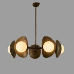 Lampadario in stile Mid-Century Modern, lampada a sospensione scultorea in bronzo, lampadario Art Déco con globi multipli