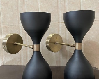 Pair of Brass Mid-Century Modern Wall Sconces: Handmade Stilnovo Style