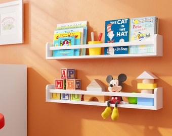 32" White Wall Shelves for Kids Room, Nursery Wall Shelves, Kids Bookshelf, Wall Bookshelves - Set of 2