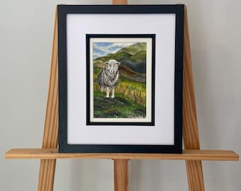 Herdwick Schaf Aquarell Druck | Lake Distrikt Wand Kunst | Bauernhof Tier Gemälde | Landschaft Decor | Schaf-Liebhaber-Geschenk
