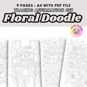 Floral Affirmation Malseiten - Self-Care digitaler Download mit positiven Zitaten (Retro ästhetik)