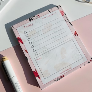 Floral To Do List Notepad  50-Page Tear-Away Notepads with Checkboxes Daily Checklist Planner  Cute Stationery Gift for mom