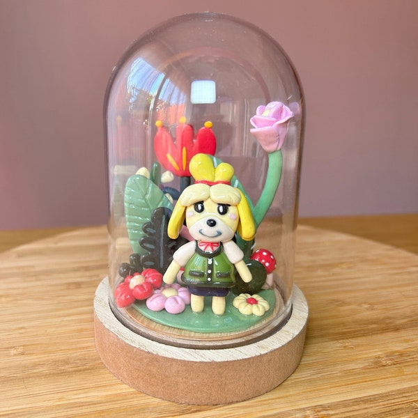 Figurine en argile polymère sous cloche inspirée par Marie Animal Crossing veilleuse de nuit