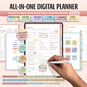All in One Digital Planner 2025 | Ultimate Planner Template for Study or Work, Compatible with iPad or Android, Goodnotes, Notability
