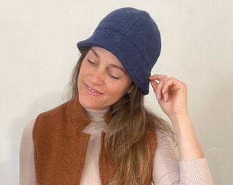 Blauer Vintage Hut aus Schurwolle Wolle