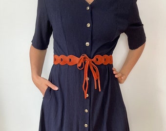 Schönes blaues Vintage Crinkle Kleid Midikleid Kleid Gr42