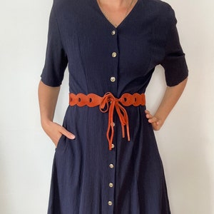 Schönes blaues Vintage Crinkle Kleid Midikleid Kleid Gr42 Bild 1