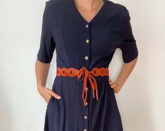 Schönes blaues Vintage Crinkle Kleid Midikleid Kleid Gr42