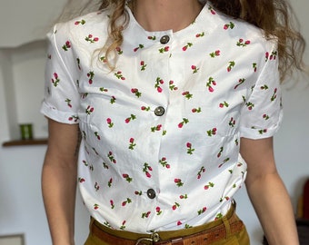 Vintage kurzärmelige Bluse Oberteil mit Rosen Gr44