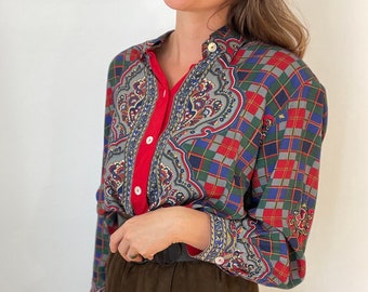 Patterned vintage blouse long sleeve blouse shirt blouse size 40