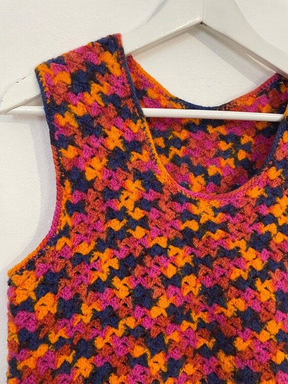 Colorful vintage sweater vest handmade crocheted … - image 3