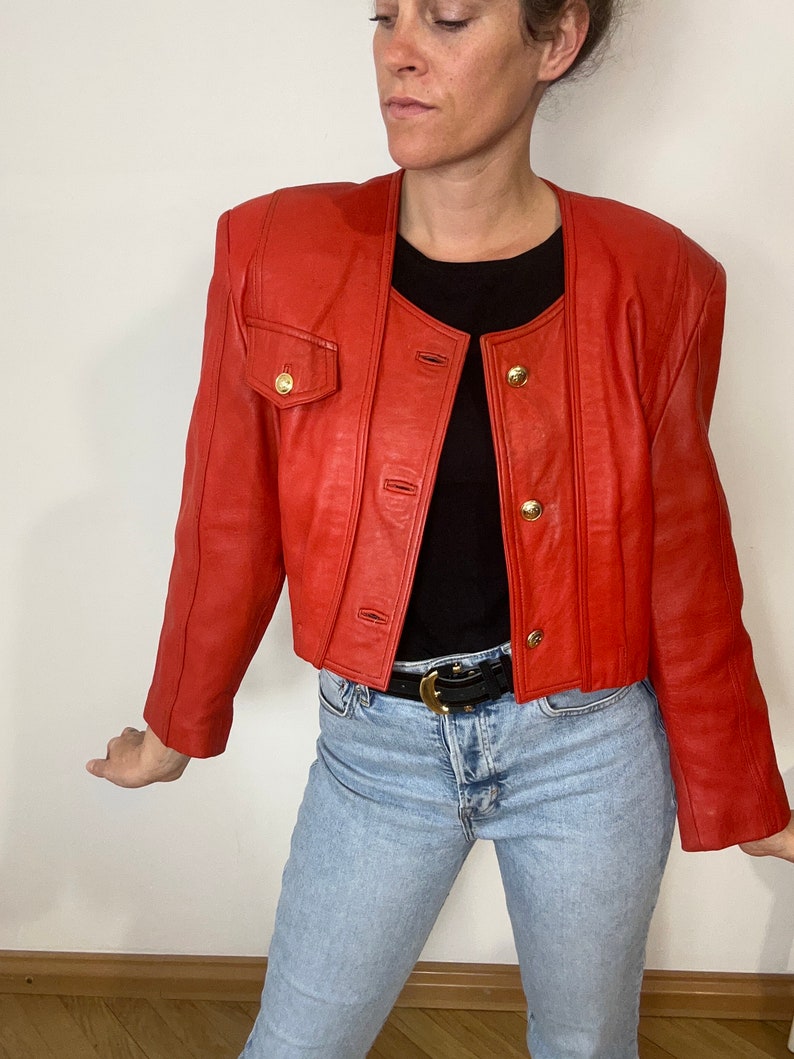 DINOZ Vintage 80er Jahre rote Lederjacke eighties Statement Jacke Leder Gr42 Bild 2