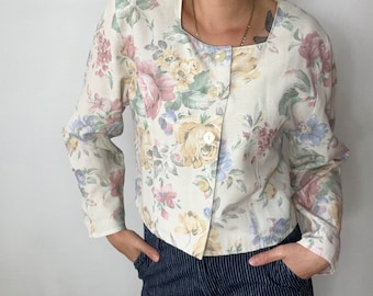 Encantadora chaqueta superior vintage con talla de lino 38/40