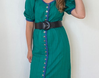 Blau grünes Vintage Kleid Trachtenkleid Kleid Midikleid Tracht Gr38