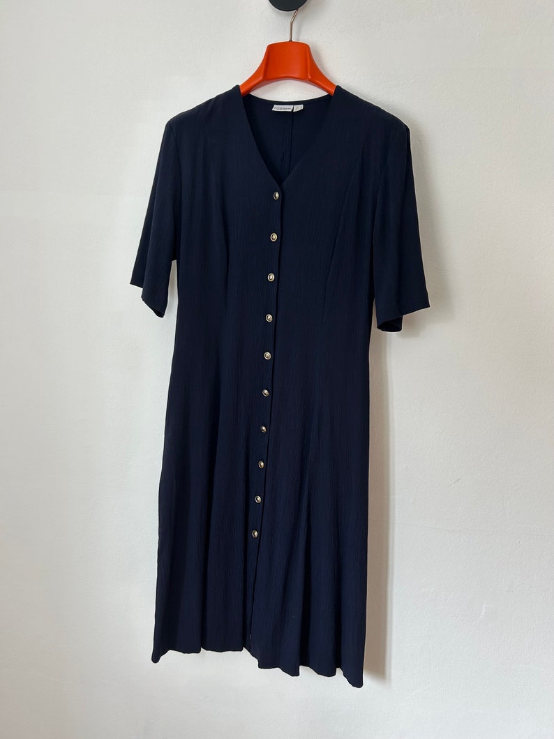 Schönes blaues Vintage Crinkle Kleid Midikleid Kleid Gr42 Bild 4