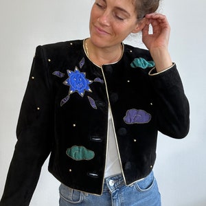 DINO'Z Belle veste en cuir vintage noir des années 80 veste en cuir suédé taille 40