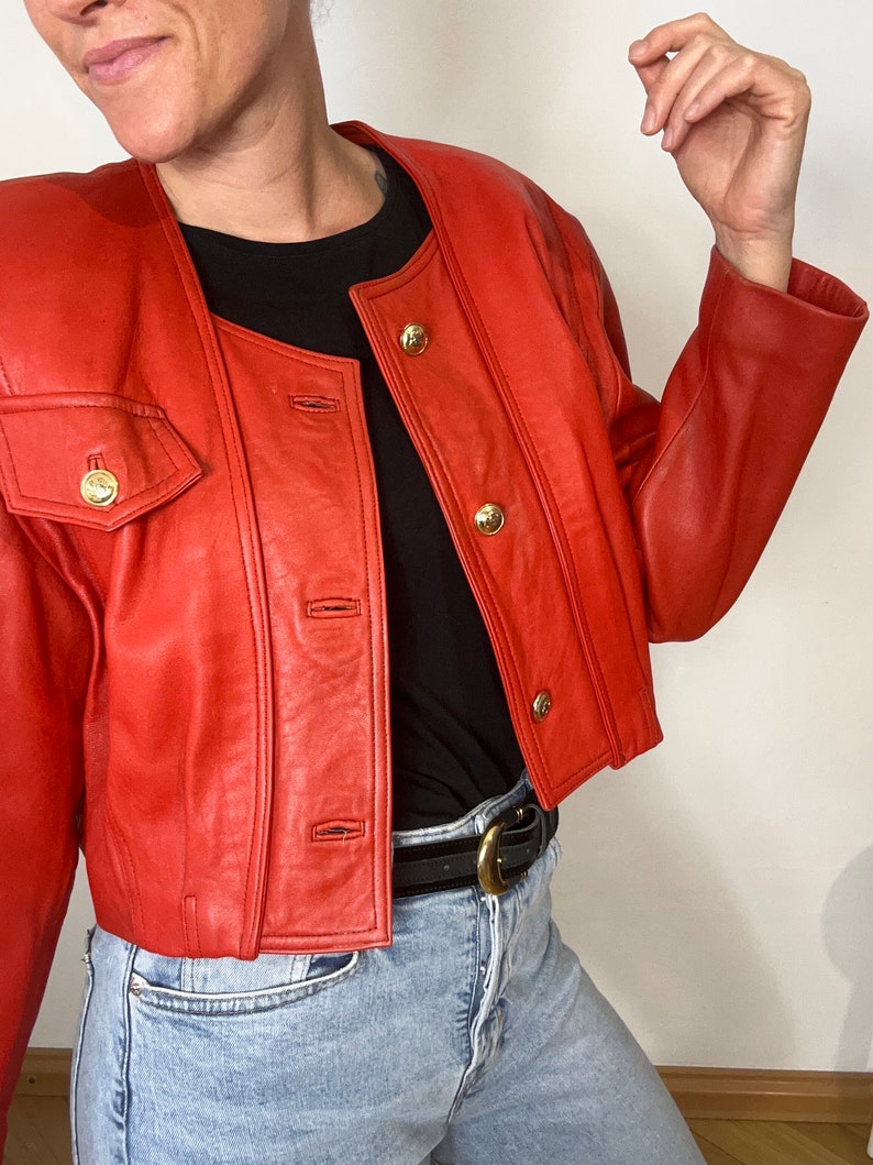 DINOZ Vintage 80er Jahre rote Lederjacke eighties Statement Jacke Leder Gr42 Bild 3