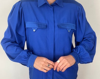 ESCADA Vintage Bluse tolle royalblaue Langarmbluse aus den 80ern eighties Gr38