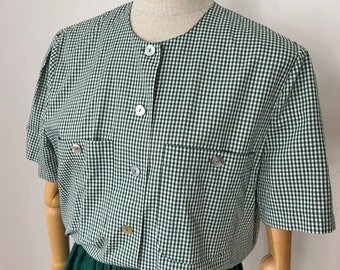 Mooie geruite vintage blouse, overhemdblouse, blouse met korte mouwen maat 38/40